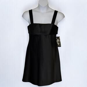 Vintage Donna Ricco Black Satin Cocktail Dress A Line Sz 10 NWT Draped Back Sash